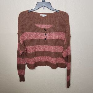 American Eagle Outfitters Sweater Womens XS Brown Pink Chunky Knit Cropped